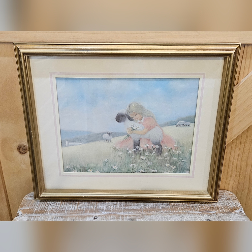 Vintage | Home Interiors "Friends Forever" Little Girl And Lamb Framed Picture